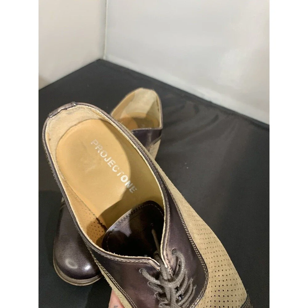 ProjectOne Brown Leather & Tan Perforated Suede Handmade Shoes  Size 43 Italy